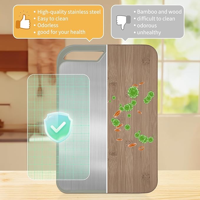 LIHOOOOM Cutting Board for Kitchen, Stainless Steel Cutting Board Easy to Clean,Double Sided Large Cutting Boards 13.4 X 9 inch,Dishwasher Safe