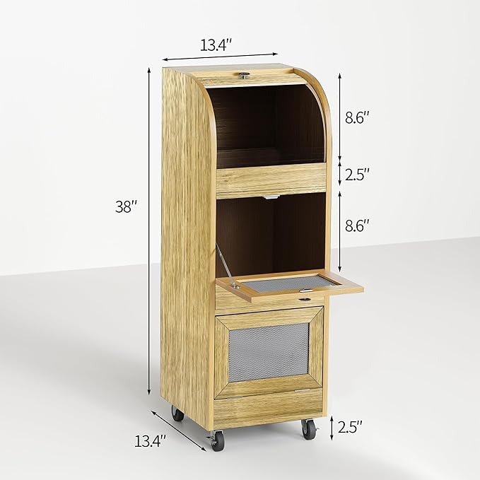 Potato and Onion Storage Bin,Potato Storage Bin Movable Bread Box with Wheels,Root Fruit and Vegetable Storage,Farmhouse Bread Storage Container,Kitchen Pantry Cabinet (Natural)