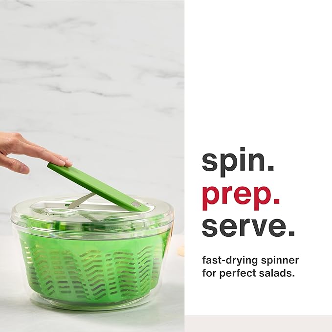 Zyliss Swift Dry Salad Spinner Large - Plastic Lettuce Colander and Spinner - Vegetable and Fruit Washer and Dryer - Dishwasher Safe Produce Tosser and Salad Spinner - Green, Large