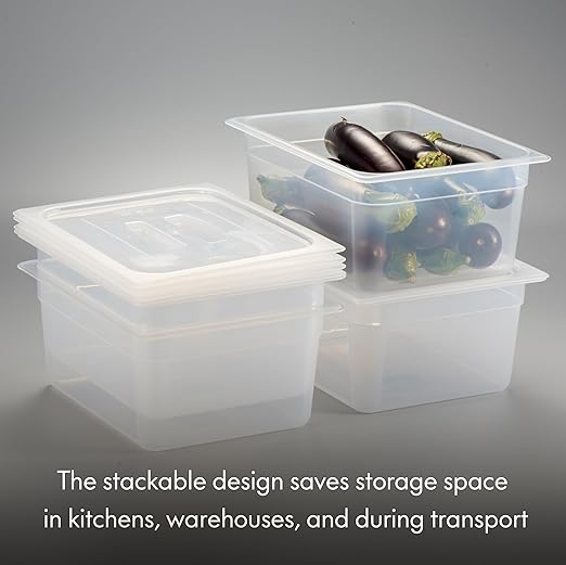 CURTA 4-Pack 1/2 Size 6" Deep Food Pan with Handled Lid – NSF Commercial-Grade Translucent Polypropylene, Stackable Freezer-safe Storage for Restaurants, Catering & Buffets