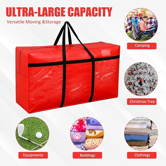4 Pcs 66 Gallon Extra Large Moving Bags Heavy Duty Storage Bag with Strong Zipper Handle Foldable XXL Jumbo Storage Tote Packing Moving Box for College Dorm Travel Cloth Duffle (Red)
