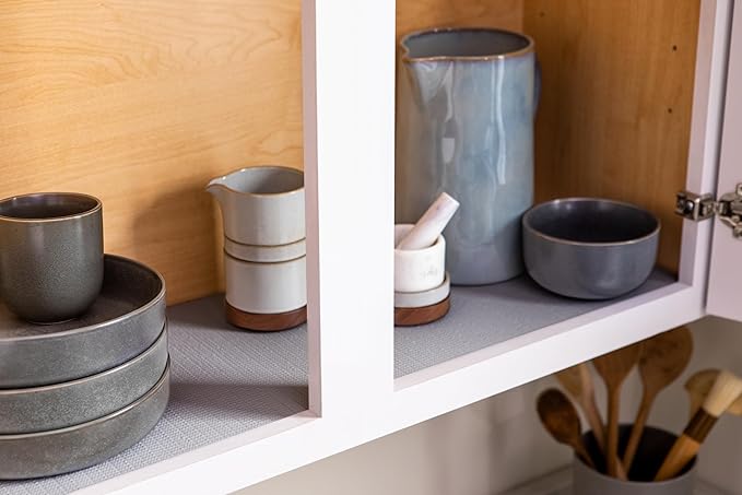 Smooth Top EasyLiner for Cabinets & Drawers - Easy to Install & Cut to Fit - Shelf Paper & Drawer Liner Non Adhesive - Non Slip Shelf Liner for Kitchen Pantry - 12 Inch Width - 60 Total Feet - Gray
