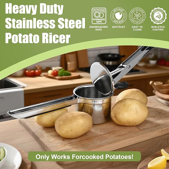WildArtisan Large 15 oz Ricer for Mashed Potatoes, Stainless Steel Fixed Disc Potato Ricer for Mashed Potatoes, Easy to Clean and Dishwasher Safe, Suitable for Pumpkin, Sweet Potato, Baby Food