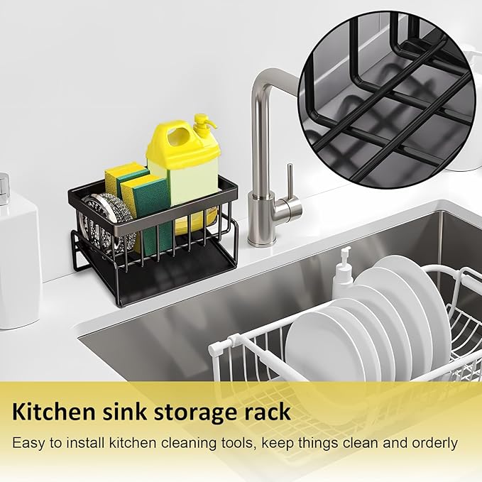 kitchen sink caddy, dish sink sponge holder (Without rod-black)