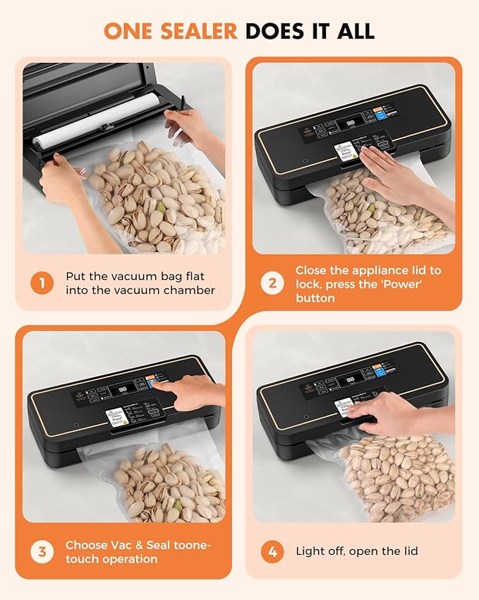 Vacuum Sealer with Easy Tear Cutter, 95kPa Food Saver Vacuum Sealer Machine for Food, 135W Fast Sealing, 9-in-1 Food Vacuum Sealer Machine with 10 ft Bag Roll for Meal Prep & Sous Vide