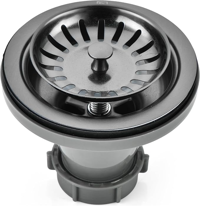 Black/Gold/Chrome Kitchen Sink Drain Assembly Replacement Kit,for Standard 3-1/2 Inch Kitchen Sinks,with Removable Basket Strainers Stopper Plug, with 1-1/2 Lock Nuts,Nicmondo (Black)