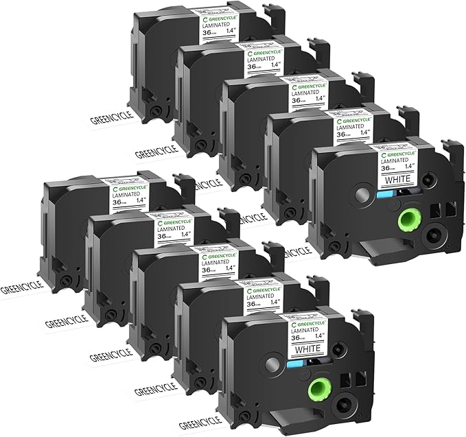 GREENCYCLE 10 Pack Compatible for Brother P-Touch Label Maker TZ261 TZe-261 TZe261 TZ-261 36mm 1.4'' Laminated White Label Tape for PT-E800W P900 D800W P950NW