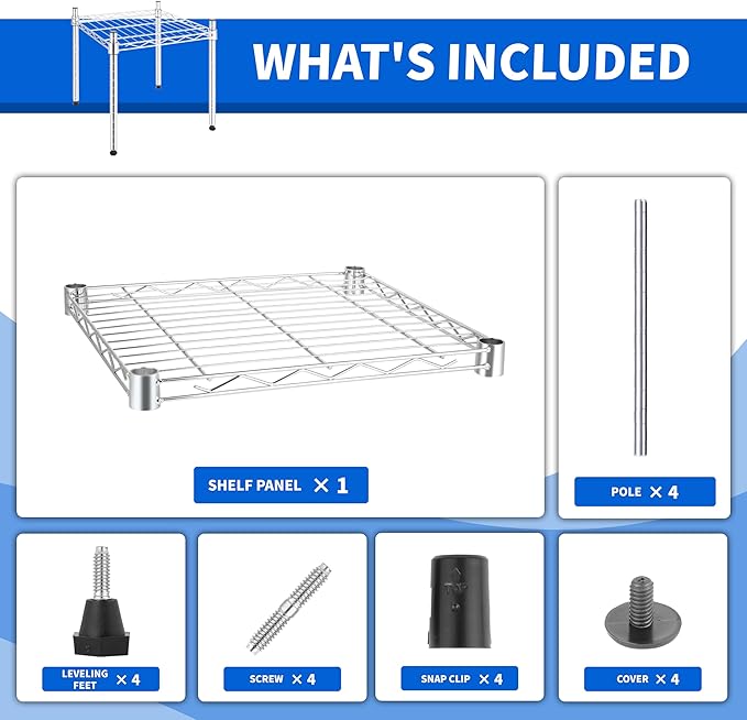 YSSOA 1-Tier Shelving Unit, 15" W x 13.8" D x 15" H Wire Metal Stackable Storage, Chrome