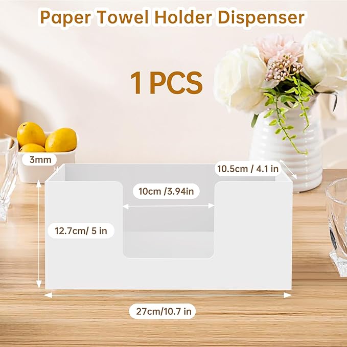 Paper Towel Dispenser Countertop, Acrylic Paper Towel Holder, White Napkin Holders for Kitchen, Countertop Multifold C-Fold, Z-Fold, MultiFold Trifold Paper Towel Dispenser for Bathroom Toilet