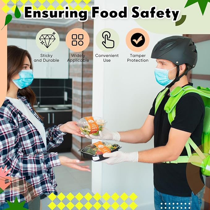 1000 Pieces Tamper Proof Stickers Safety Stickers for Food Delivery 1.5 x 6 Inches Tamper Seal Proof Tape Safe Labels Sealed for Freshness Drink Food Container Pizza Boxes (Orange)