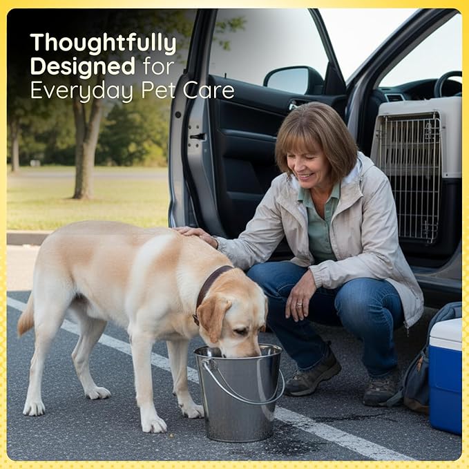9 quart Stainless Steel Flat Side Bucket | 2.25 gal Durable Heavy Duty Food & Water Feeding Pails for Dog Goat Sheep horse | Fits kennel Cage Critter Crate Hanging Pet Pail | Multipurpose