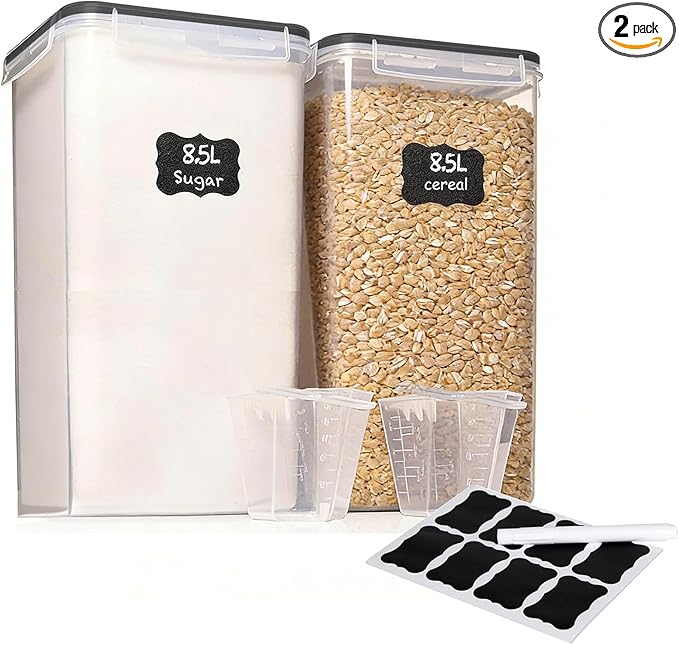 ALSO GO 2 PC Large Food Storage Containers with Lids Airtight, 8.5L, 300Oz, Clear Plastic Kitchen and Pantry Storage Containers, Bulk Storage for Cereal, Flour, Sugar, Rice