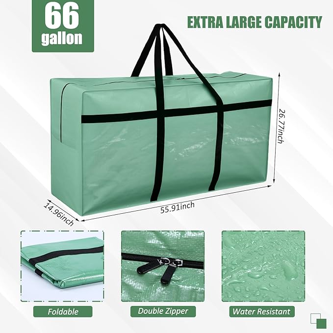 4 Pcs 66 Gallon Extra Large Moving Bags Heavy Duty Storage Bag with Strong Zipper Handle Foldable XXL Jumbo Storage Tote Packing Moving Box for College Dorm Travel Cloth Duffle (Teal)