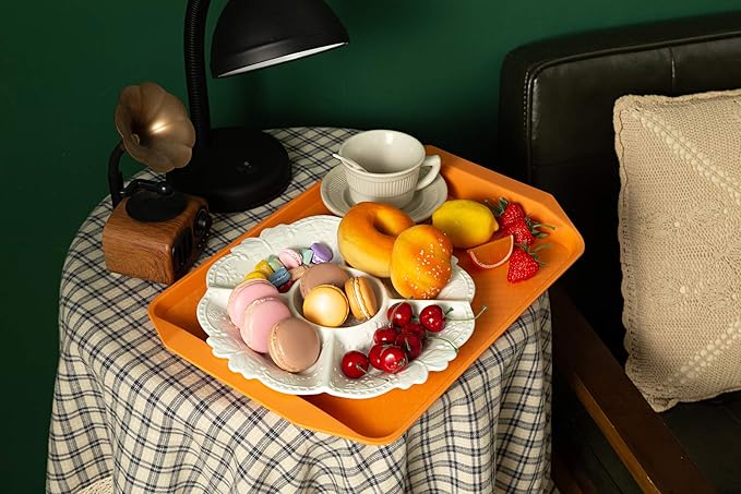 Aebeky Plastic Fast Food Tray,16.7 by 11.8-Inch,Set of 12 (Orange)