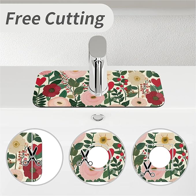 Kitchen Sink Splash Guard，Sweet flowers Faucet Mat Sink Gadgets-Super Absorbent Fast Drying Mat Drip Catcher for Kitchen, Bathroom,Sink Mat, Dish Drying Mat, Bathroom(15" X 5.5" )