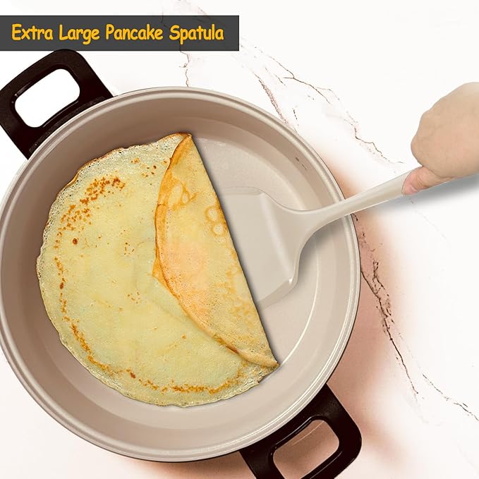 Silicone Spatula Set, 600°F Heat Resistant Silicone Spatula Turner Flipper for Cooking, Non Stick and Non Scratch Kitchen Utensils for Eggs & Pancakes, 4 Pack,Khaki
