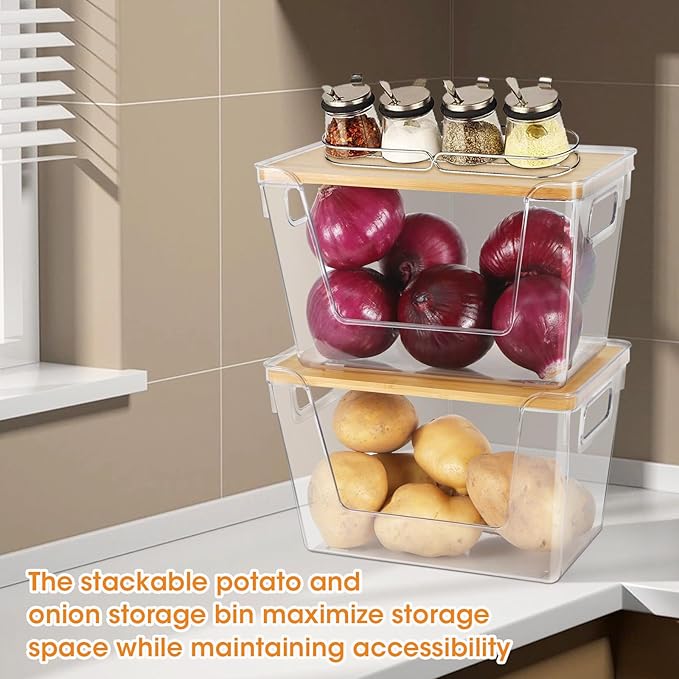 2 Set Kitchen Pantry Organizers and Storage Bins with A Fridge Onion Saver for Onion, Potato, Fruit, Produce, Vegetable Storage, Stackable Trash Bag Holder