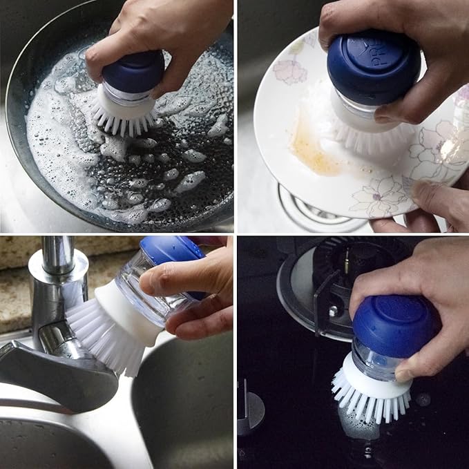 CELOX 2 Pack Dish Brush with Soap Dispenser & 2 Pack Scrub Brush for Kitchen Cleaning