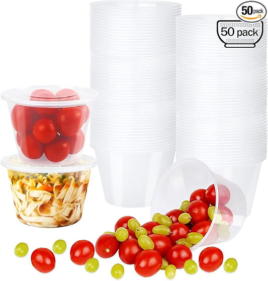 WEWBABY 16 OZ [50 Set] Plastic Deli Food Storage Containers with Leak-Proof Airtight Lids BPA Free Disposable Togo Clear Containers for Soups, Heavy-Duty Ice Cream Microwave Dishwasher Freezer Safe