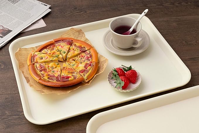 Eslite Rectangular Plastic Serving Trays,Fast Food Serving Cafeteria Trays,17"X13",Set of 6(Beige)
