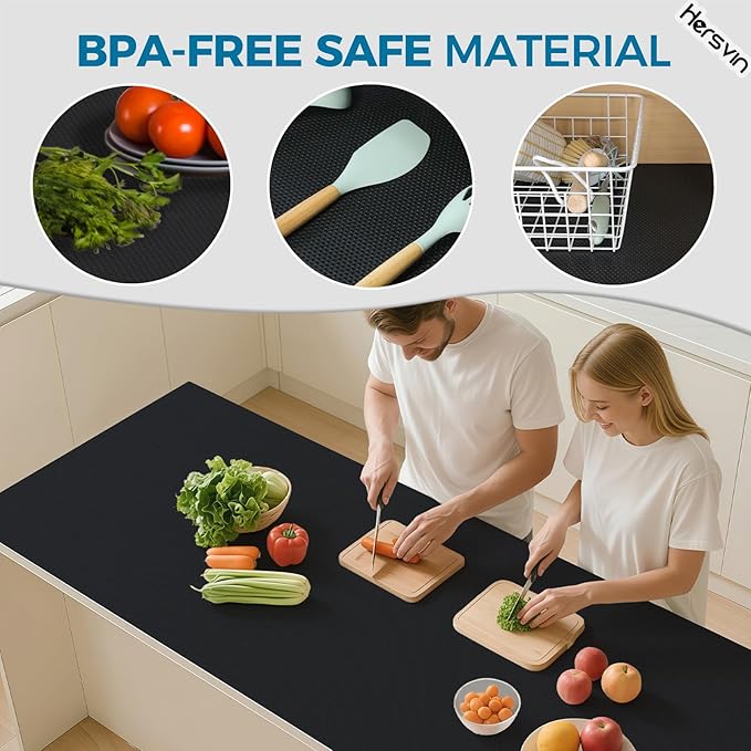 Hersvin Shelf Liners, 12 in x 20 ft Kitchen Drawer Mats, Non-Adhesive EVA Cupboard Protector, Cabinet Lining (Black Dot)