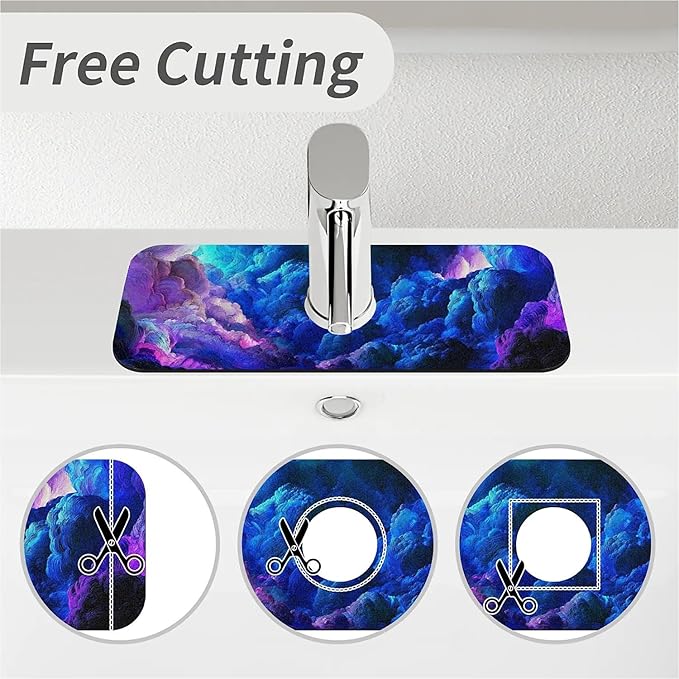 Kitchen Sink Splash Guard，Dark blue purple clouds Faucet Mat Sink Gadgets-Super Absorbent Fast Drying Mat Drip Catcher for Kitchen, Bathroom,Sink Mat, Dish Drying Mat, Bathroom(15" X 5.5" )