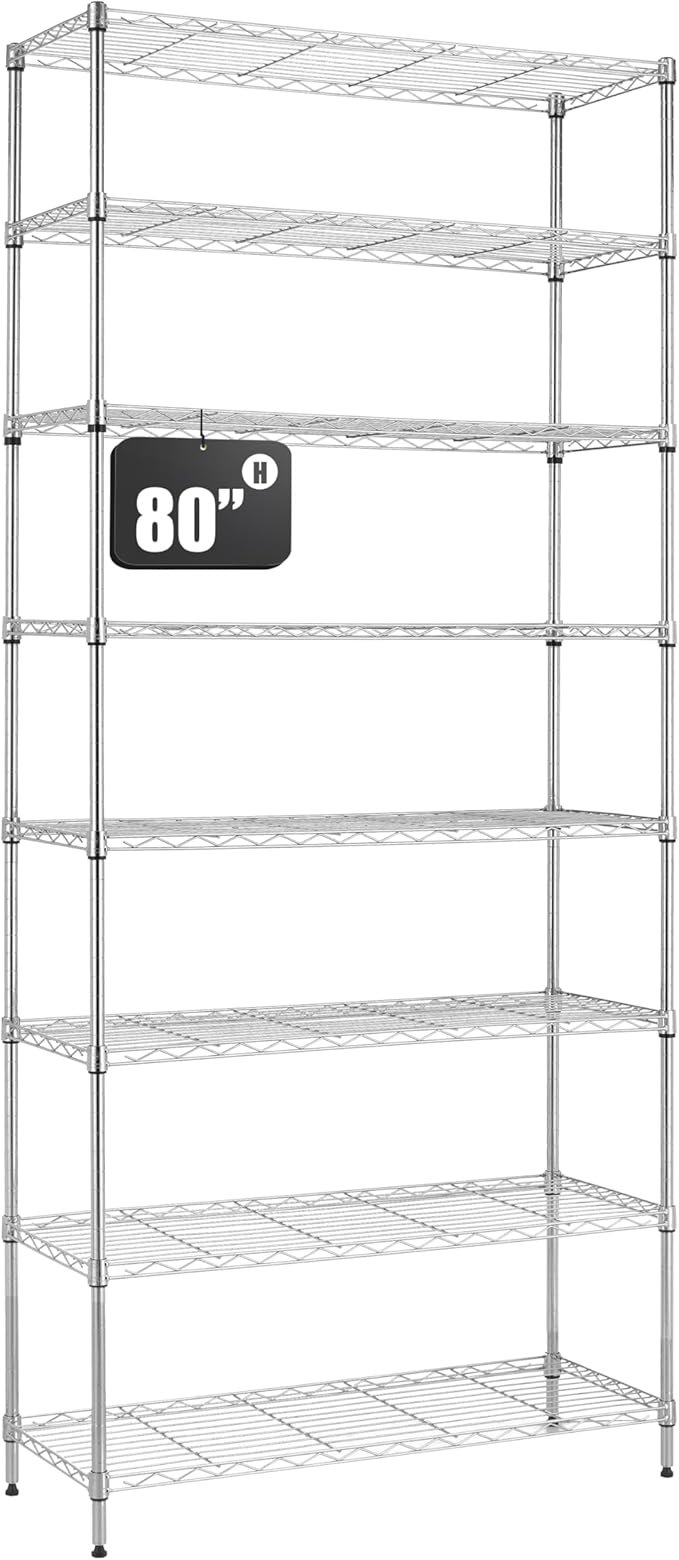 Finnhomy 8-Tier Wire Shelving Unit Adjustable Steel Wire Rack Shelving, 14x36x80 Inches 8 Shelves Metal Storage Rack, Pantry Shelves for Storage, Metal Garage Shelves with NSF Certified, Chrome