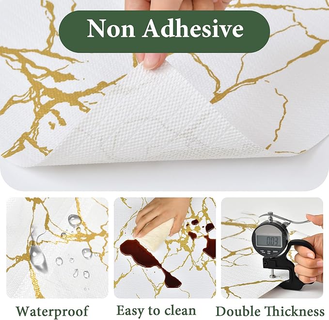 Drawer and Shelf Liner for Kitchen Cabinet Non Slip Waterproof Shelf Paper 17.5 in X 20 Ft Non Adhesive Refrigerator Liners Gold White Marble Easy Liners for Bathroom Cupboard