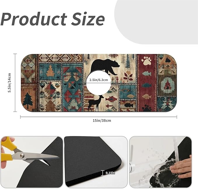 Kitchen Sink Splash Guard，American tribes Faucet Mat Sink Gadgets-Super Absorbent Fast Drying Mat Drip Catcher for Kitchen, Bathroom,Sink Mat, Dish Drying Mat, Bathroom(15" X 5.5" )