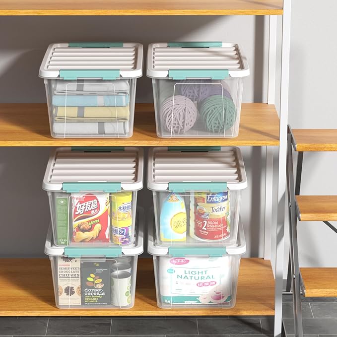 Saedy 20 Quart Plastic Storage Bins with Latching Lids, 6 Packs Clear Container Box for Storage