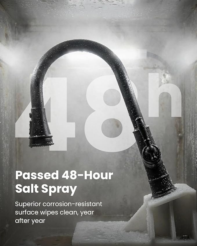 APPASO Black Kitchen Faucet with Pull Down Sprayer, Patented Design Single Handle High Arc Single Hole Pull Out Kitchen Sink Faucets, cUPC-Certified Pull-Out Hose, Water Supply Tubing & Valve Core