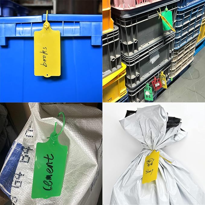 100 Plastic Shipping Tags - Waterproof, Writable, Hanging Tags with One Yellow Marker Pen