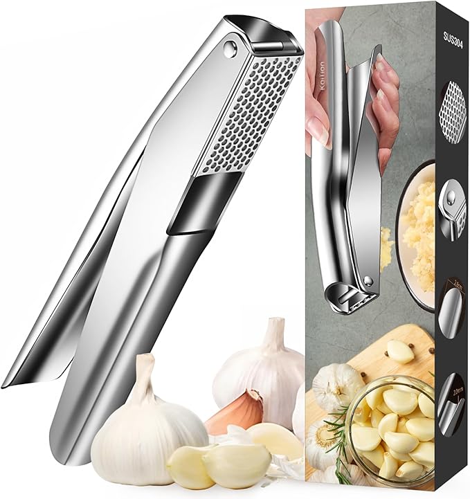 KAITION Stainless Steel Garlic Press, Premium Garlic Crusher - Leak-Proof, Easy to Clean, Rust-resistant, Dishwasher Safe!