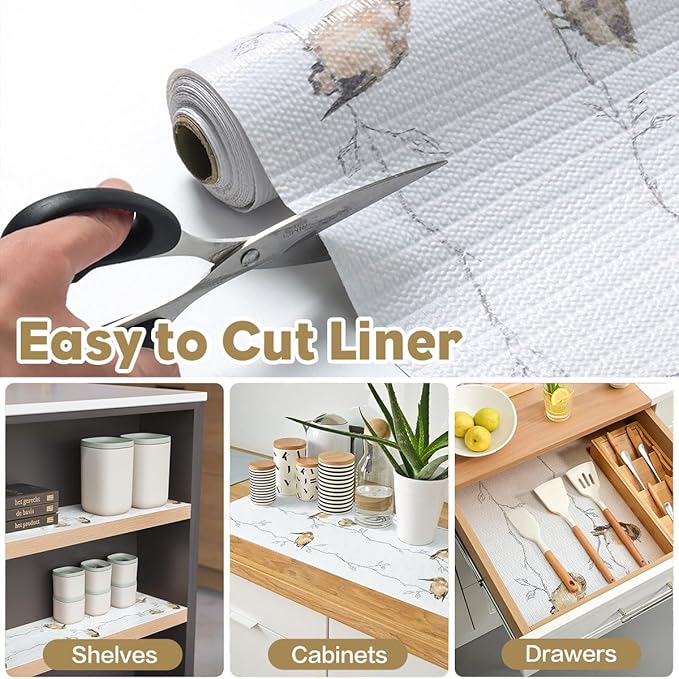 Shelf Liner for Kitchen Cabinets Non Adhesive Drawer Liner,Cabinet Liner for Shelves,Non Slip Kitchen Drawer Liners for Dresser,Waterproof Shelf Paper for Refrigerator,Cupboard,12In x 16.4FT