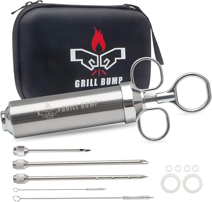 Grill Bump Meat Injector Syringe Kit for Smoker with 3 Flavor Food Injector Syringe Meat Needles, Injection Marinades Brine for Meat, Turkey; 2-oz, Including Paper and E-Book (PDF) User Manual