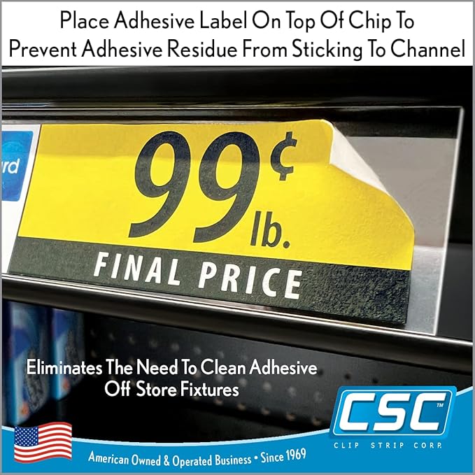 Clip Strip Corp. Price/Data Channel Label Holder Chips, Clear Plastic Tags, 2" L x 1.25" H, 7.5 Mil Thick, Gondola Shelf Edge, Reusable, Made for Point of Purchase Shelf Molding (1000)