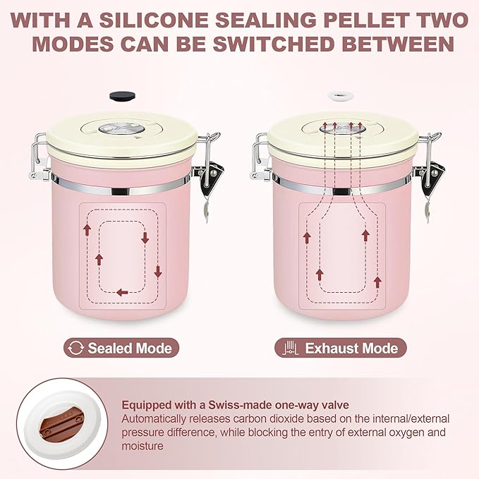 ShanSon Coffee Canister Airtight Coffee Container Stainless Steel Coffee Bean Storage Container with Scoop Coffee Canister for Beans Grounds Sugar Flour Tea Cereal,16OZ, Pink