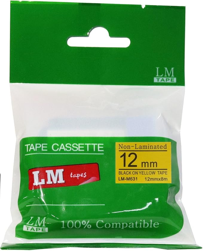 LM Tapes - Premium Compatible 1/2" (12mm) Black on Yellow M Series P-Touch Tape, Replaces MK631