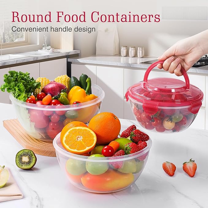 LUXEAR 4-Piece Mixing Bowls with Lids Set - Airtight Leakproof Storage Bowls with Handle for Fridge & Outdoor Picnics, BPA-Free Meal Prep Bowls Dishwasher Safe for Cooking Mixing Serving Storing