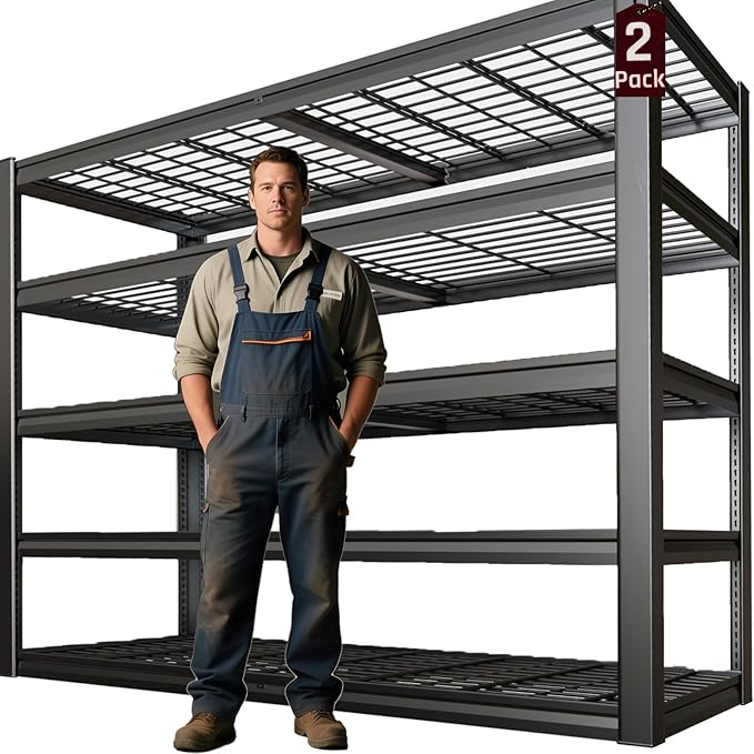 68" Wide Heavy Duty Garage Shelving Units, 5-Tier Deep Storage Shelves,Black Metal Garage Shelves,Steel Shelf,Large Storage Rack,Industrial Shelving for Shop, 68" W x 20" D x 84" H,2 Pack