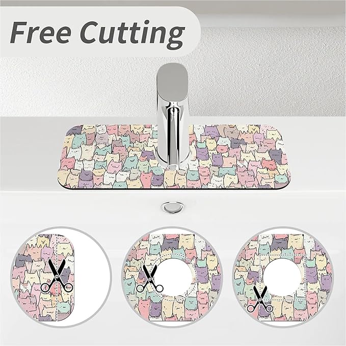 Kitchen Sink Splash Guard，Cute colorful cats Faucet Mat Sink Gadgets-Super Absorbent Fast Drying Mat Drip Catcher for Kitchen, Bathroom,Sink Mat, Dish Drying Mat, Bathroom(15" X 5.5" )