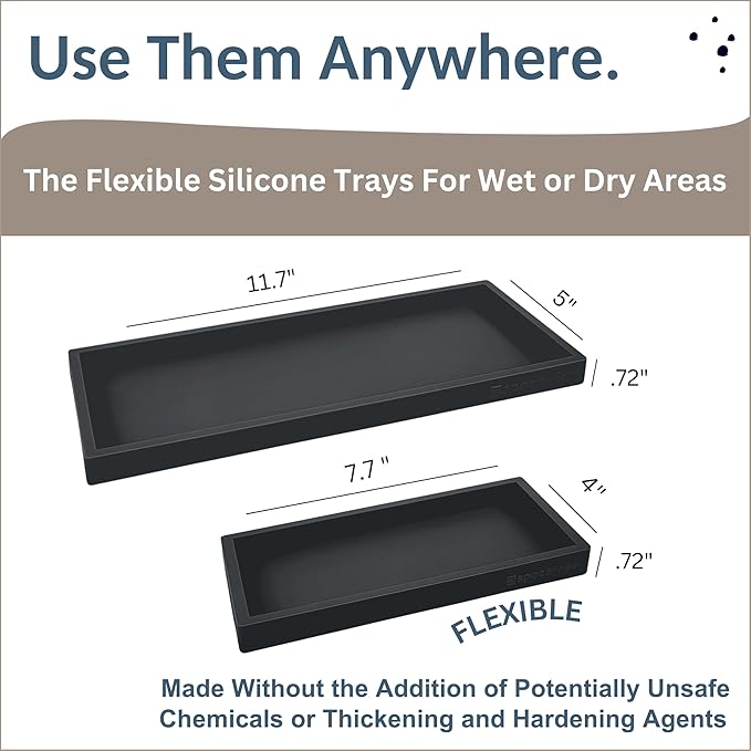 Spacewiser Countertop and Vanity Tray - 2 PC (11” and 7”) Shatterproof Silicone Kitchen and Bathroom Trays for Counter, Kitchen Soap Dispenser Tray, Vanity Trays for Bathroom, Perfume Key Tray