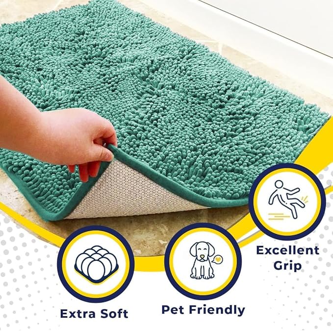 Muddy Mat® | Super Absorbent Door Mat Indoor, Microfiber Quick Dry Chenille Entryway Rug, Non-Slip Front Door Mat, Indoor Mats for Entryway, Machine Washable Pet Rug, Seafoam Green 35"x24"