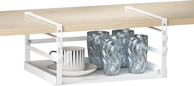 HENGI Adjustable Under Shelf Storage, Heavy Duty Metal Basket Organizer for Kitchen Cupboard Cabinet Pantry Laundry Desk Bookshelf, White