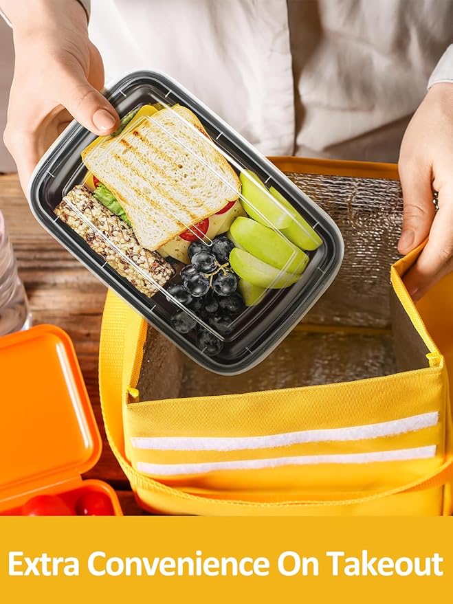 NEEBAKE 60 Sets 32oz Meal Prep Containers 2 Compartment - Plastic Food Storage Containers 2 Compartments with Lids