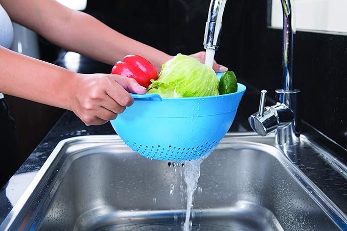 Mintra Home Colanders 3pk, (Assorted 3pk, White), (3pk includes 3 assorted sizes), Colorful, Fruit, Veggies, Pasta, Strainer, Dishwasher Safe, BPA Free, Durable, Heavy Duty