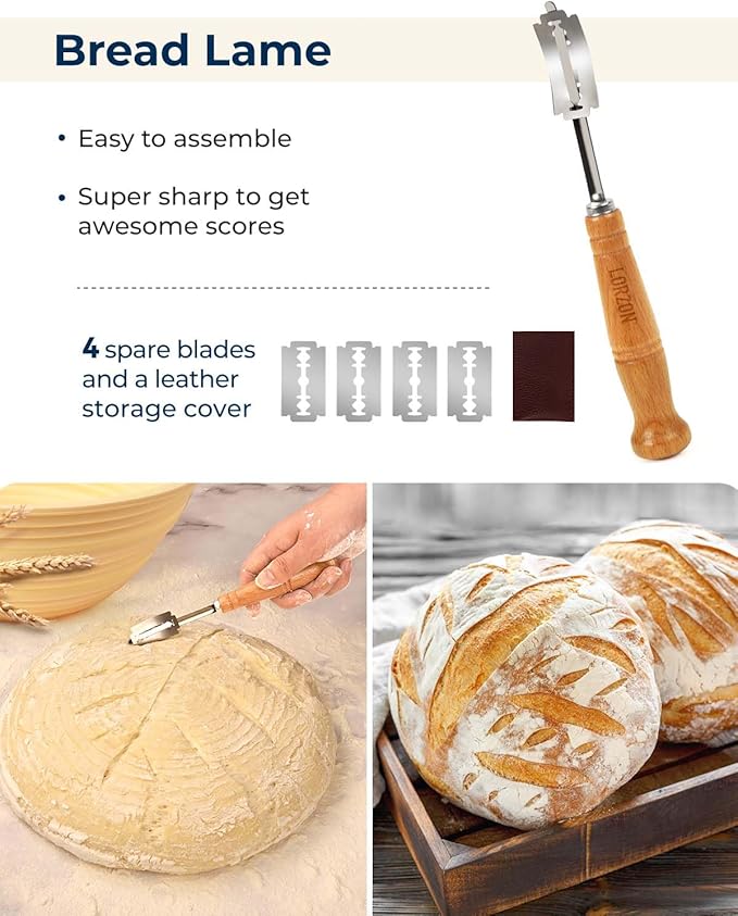 Lorzon Silicone Banneton Bread Proofing Baskets Set of 2, 9" Round & 10" Oval Foldable Sourdough Proofing Baskets with Sourdough Bread Baking Supplies, Including Bread Lame, Dough Scraper