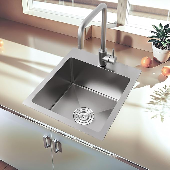 15x17 Inch Bar Sink Drop In, Topmount Kitchen Sink Stainless Steel Square Small Sinks, Single Bowl Kitchen Sinks for Laundry Wet Bar Prep RV Office Outdoor Yard VALISY YJ1517SW