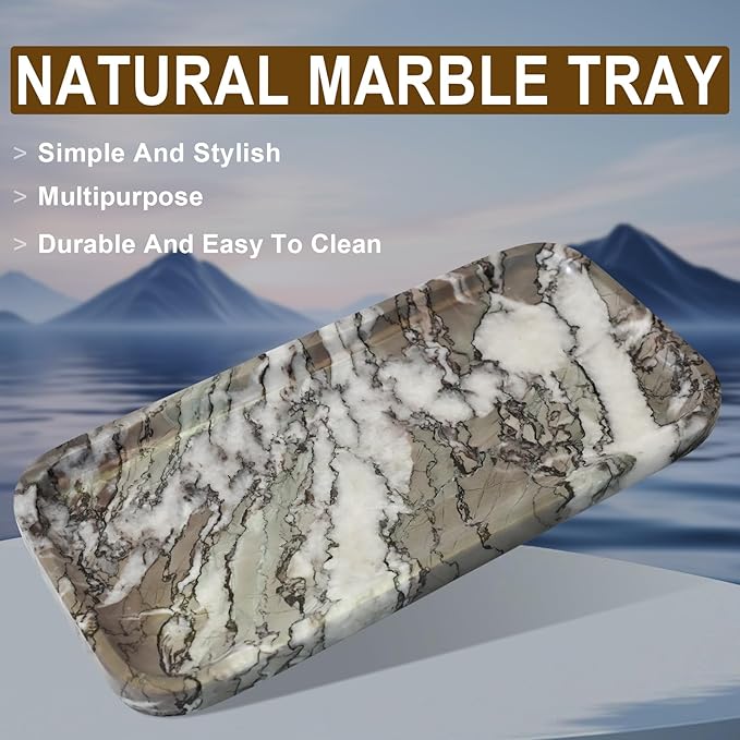SWRONP Marble Tray for Kitchen Counter,Stone Tray for Bathroom Countertop,Coffee Table,Vanity Decor Trays,Small Dresser Storage for Perfumes,Candles,Jewelry(Violet)