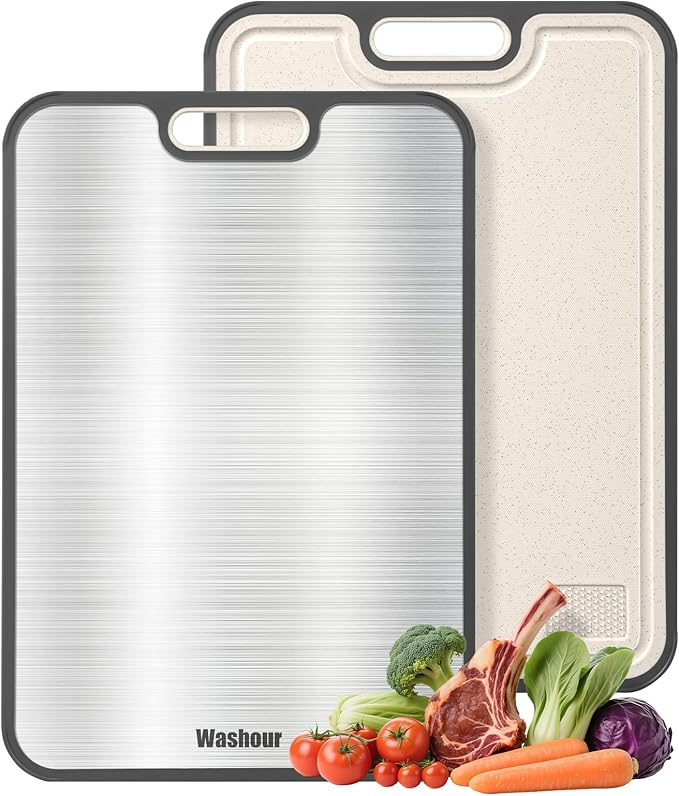 Washour Titanium Cutting Boards for Kitchen, Non Toxic 2-in-1 Cutting Board Double Sided, Chopping Boards for Fresh Meat Vegetable, Easy to Clean Large Size 18”×12”